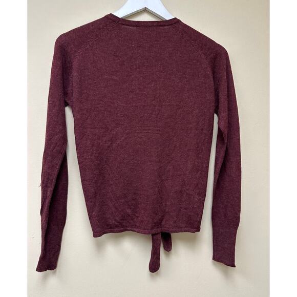 NWT Burgundy Size Small Maroon Wool Blend Long Sleeve Tie Front Sweater Casual - Picture 2 of 7